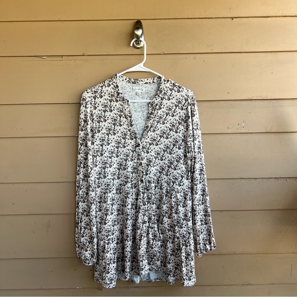Wonderly Floral Print Long-sleeve Blouse - Size M Modest Casual Fall